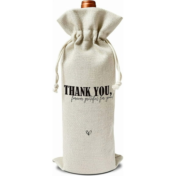 1pcs Thank You Wine Gift Bags - for Hostess Gift, Wedding, Engagement, Bridal Shower, Housewarming - Reusable Burlap With Drawstring Gift Bag (5.5"x 13.5")-1 Pcs/jiu036