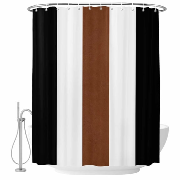 Shower Curtain Bathroom Set Retro Rustic Minimalist Stripe Art Waterproof Fabric Shower Curtains with Grommets&Hooks, Brown Black White Color Block Privacy Bath Curtain for Bathtub 36x72in