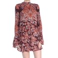 thumbnail image 3 of FREE PEOPLE Womens Burgundy Floral Long Sleeve Crew Neck Micro Mini Dress XS, 3 of 4