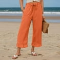 thumbnail image 2 of TYGHBN Wide Leg Capri Pants for Women Summer Linen Elastic Waisted Pull On Capris with Pockets Boho Beach Ruffle Pants Women Casual Pants for Work Out Womens Workout Pants Stretchy Business Casual, 2 of 5