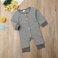 thumbnail image 3 of Barboteuse Bébé Garçon Fille Combinaison Chaude Manches Longues Rayée Tenue Décontractée, 3 of 6