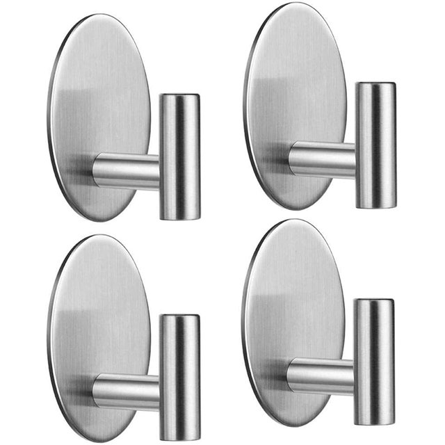 Paquete de 4 ganchos autoadhesivos para albornoz, 8 kg, ganchos de acero inoxidable para baño y cocina, sin perforación plateada brillar Electrónica