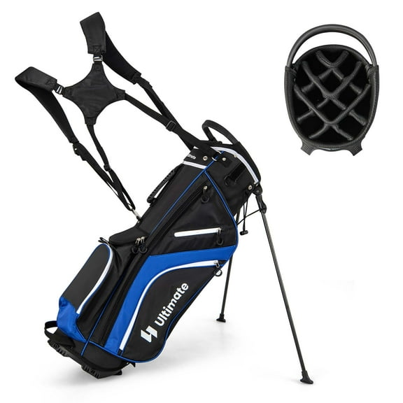 Costway Lightweight Golf Stand Bag with 14 Way Top Dividers 6 Pockets Cooler Bag Rain Hood Blue