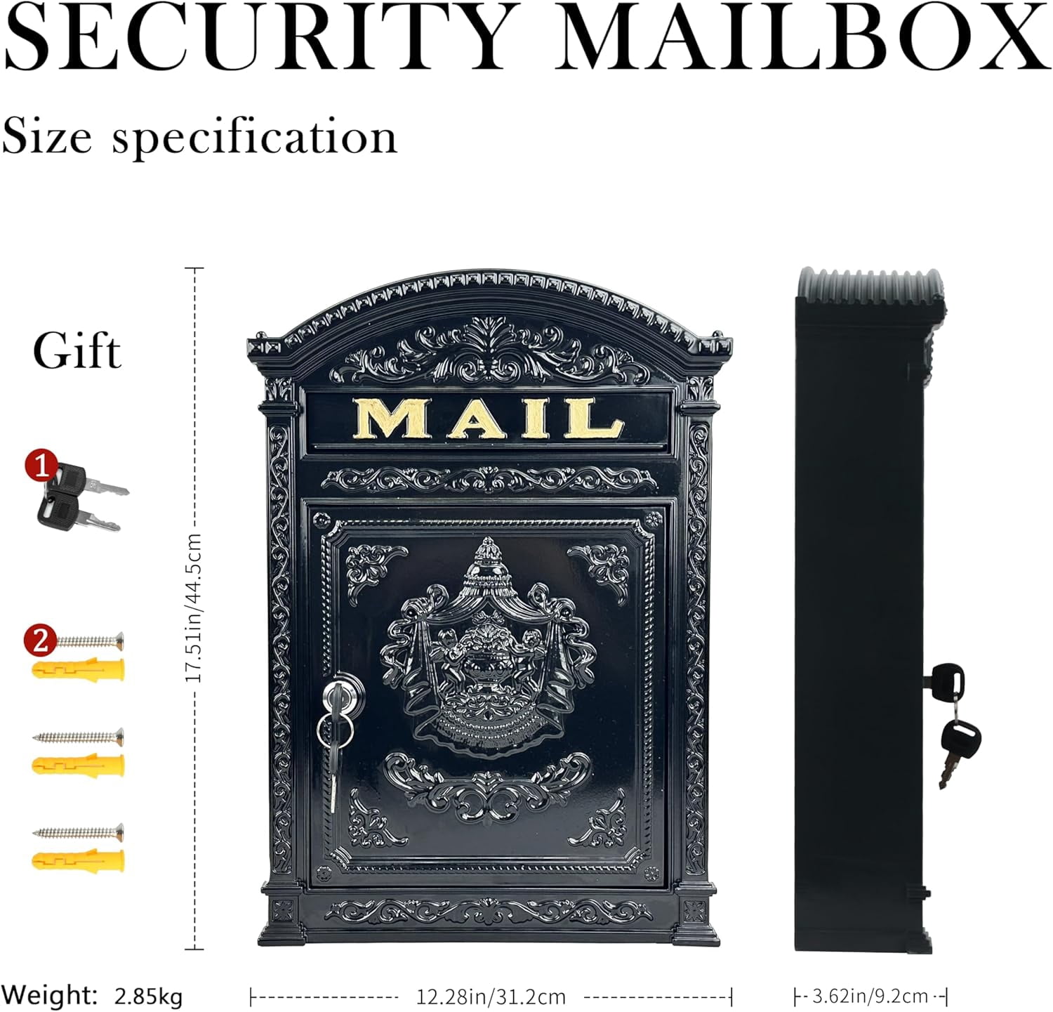 Vintage Mailboxes for Outside, Large Cast Aluminum Locking Mailbox, Weatherproof Metal Mail Boxes for House Outside, Decorative Mailbox Wall Mount for Home Outdoor