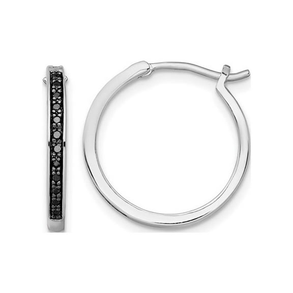 Black Accent Diamond Hoop Earrings in Sterling Silver (4/5 inch 2.0mm) for Women