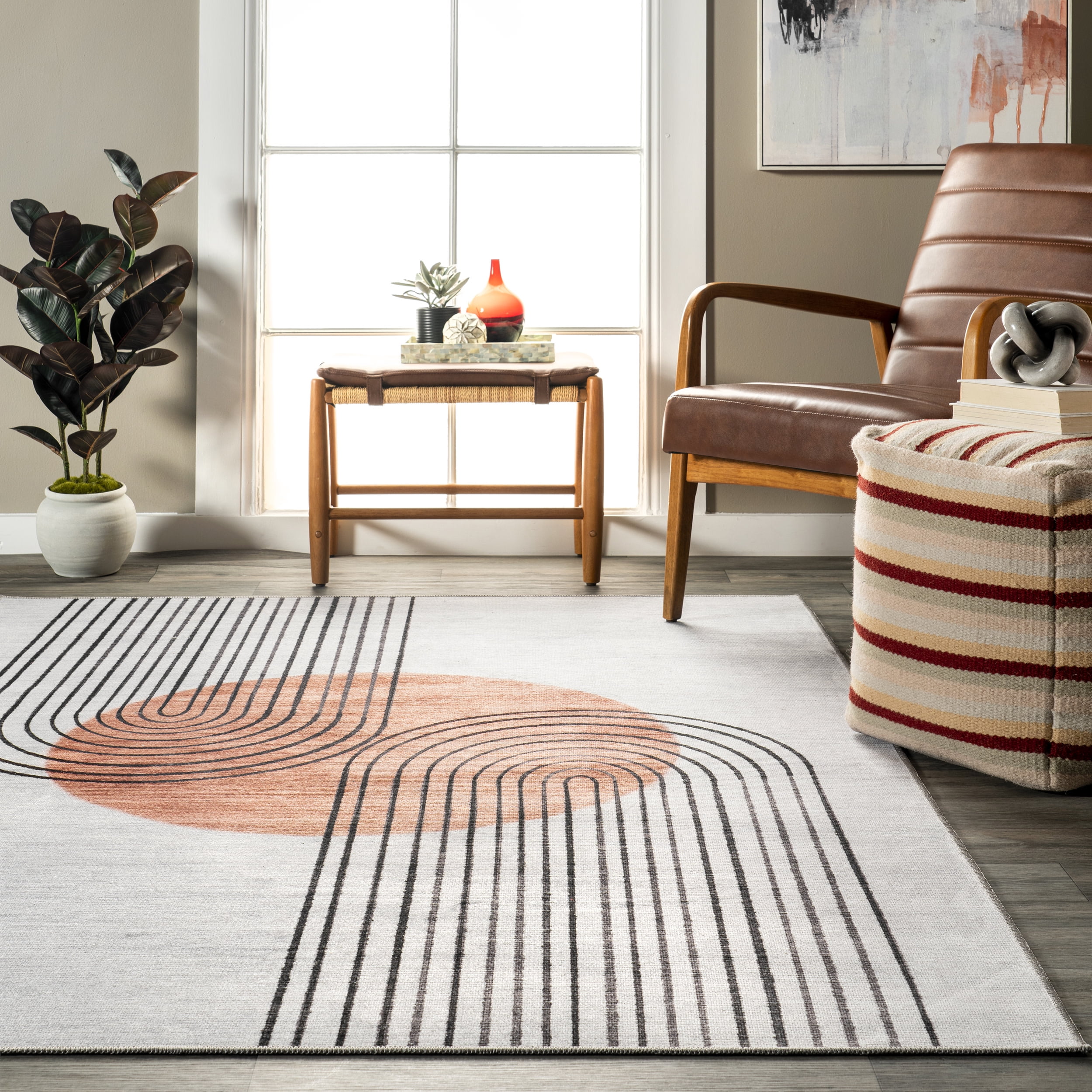 nuLOOM Martine Abstract Sun Machine Washable Area Rug, 4' x 6', Dusty White