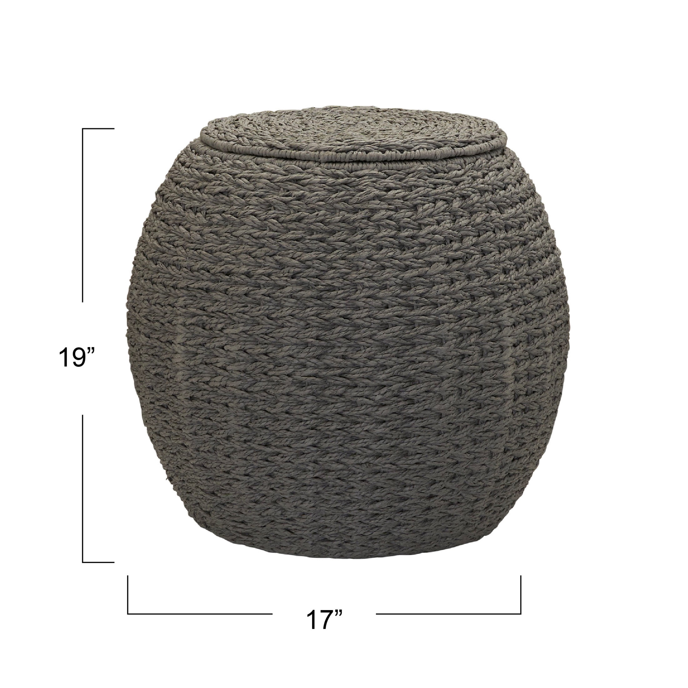 Household Essentials Handwoven Paper Rope Barrel Wicker Storage Basket Side Table, Gray