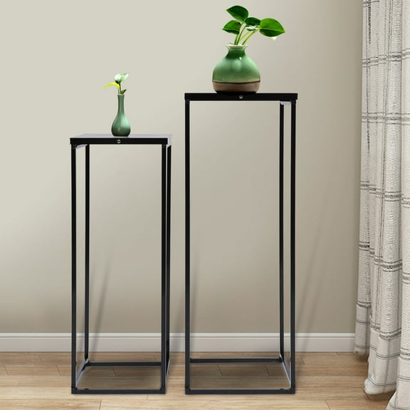 Set of 2 Metal Pedestal Plant Stand, Nesting Display End Table, High Pot