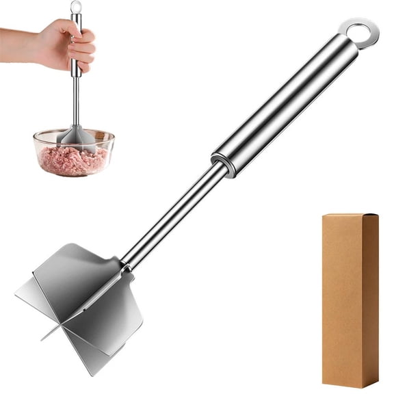304 Stainless Steel Meat Masher, 11 Inch/28cm Ground Beef Chopper Tool Hamburger Smasher for Potato Chicken Puree, Heavy Duty Food Grade Mixer Utensil for Home Meal Prep
