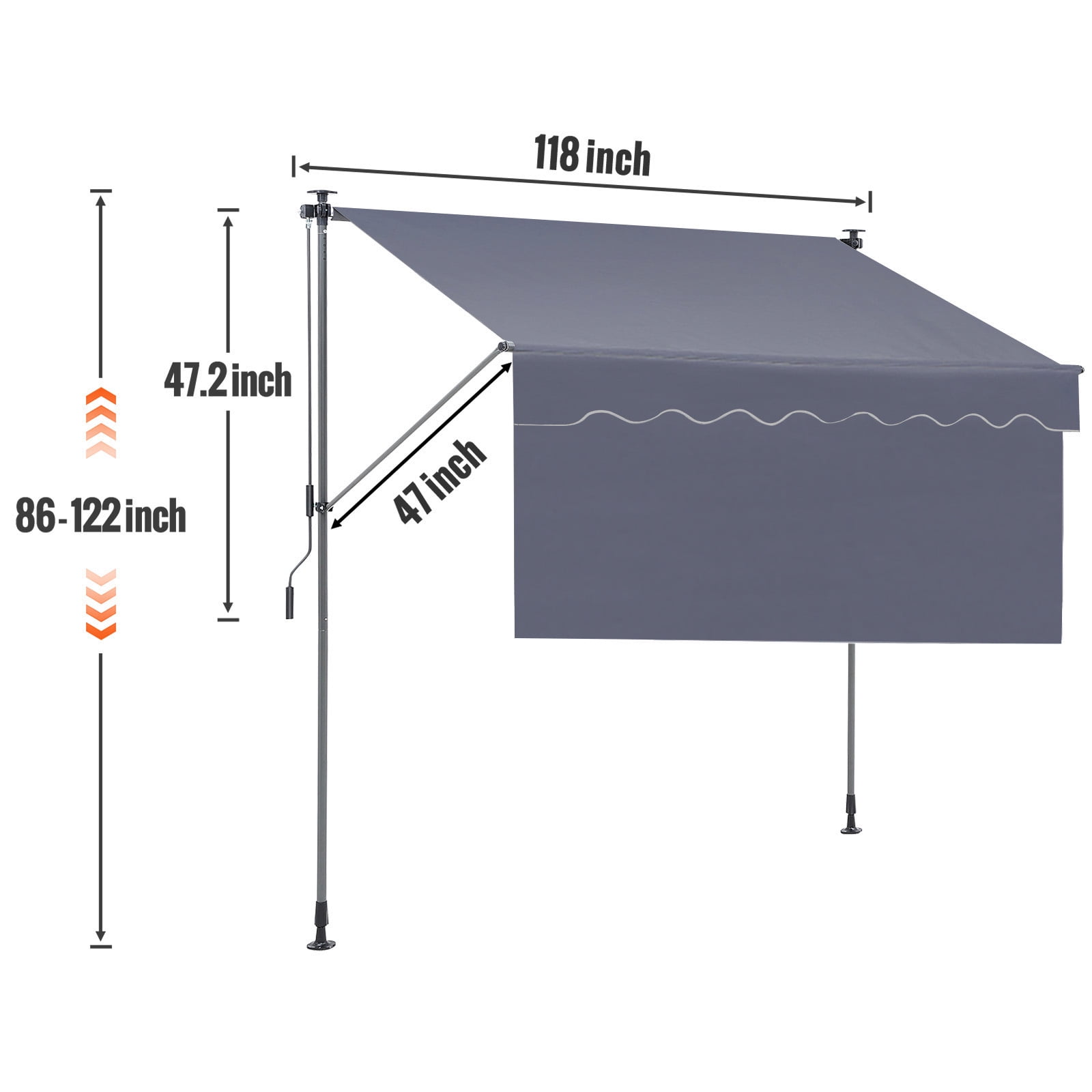 KFFKFF Patio Awning Retractable 9.8'x3.9' Awning Sunshade Shelter 86"-122" Height