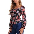 thumbnail image 4 of INSPIRAR CHIC Blusa Elegante de Manga Larga con Cuello Cuadrado y Fruncido Floral para Mujeres XS Negra, 4 of 6