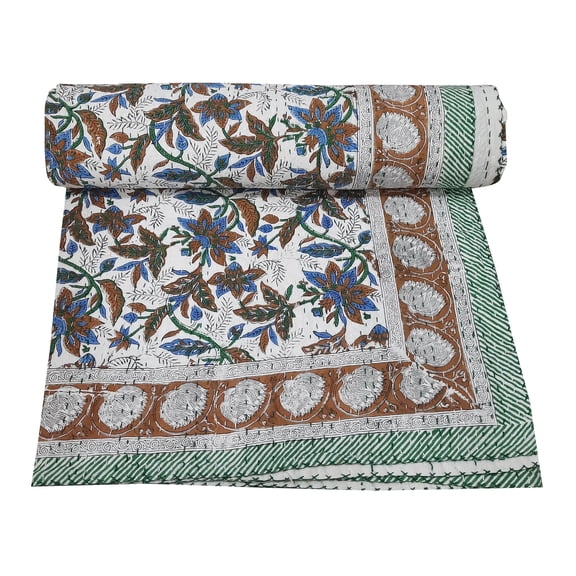 Silk gram New Indian Hand Made Katha Quilt King Size Kantha Quilt Cotton Hand Made Kantha Bed Cover Blanket Kantha Quilt 100% Cotton Soft fine Cotton Kantha Quilt (King/Queen Size 90x108 Inch)