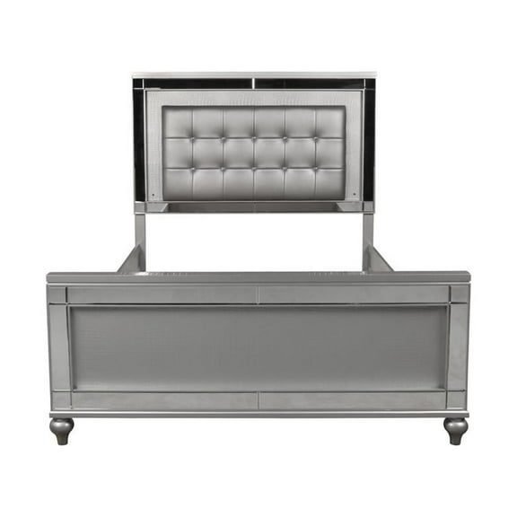 New Classic Furniture Valentine Solid Wood King Size Lighted Bed in Silver