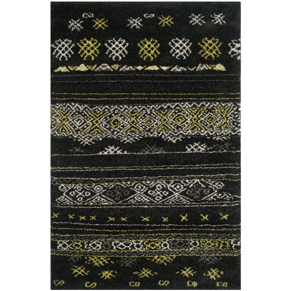 SAFAVIEH Tibetan Colton Tibetan Shag Area Rug, Black/Green, 5'1" x 7'6"