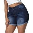 thumbnail image 3 of Gocolloa Womens Plus Size Jean Shorts Stretchy High Waisted Distressed Fold Hem Denim Shorts Gray Blue 24W, 3 of 5