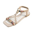 thumbnail image 5 of Flat Sandals for Women Bohemia Beaded Open Square Toe Beach Shoes 2026 Summer Vacation Dress Shoes Beige Size 9, 5 of 5