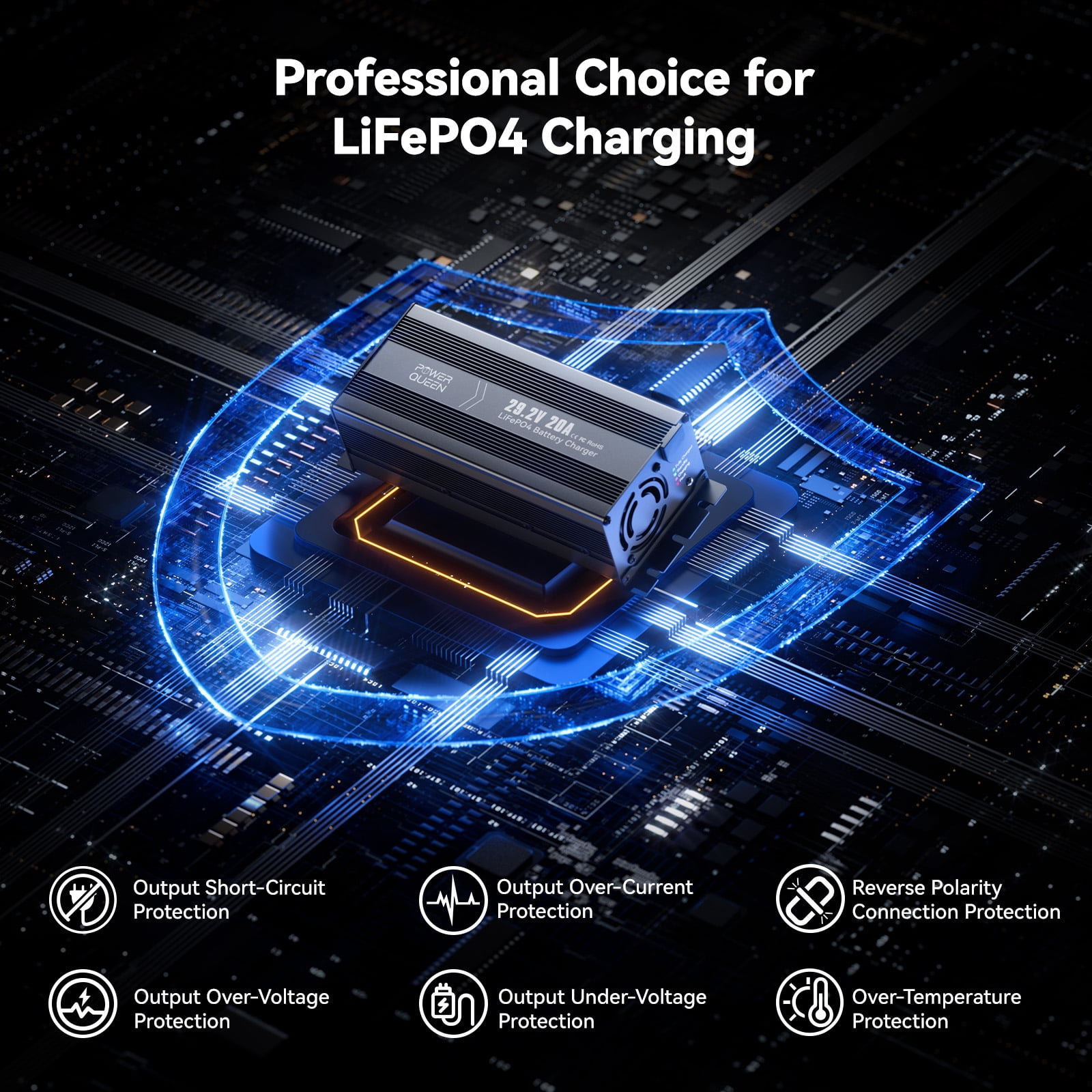 Power Queen 29.2V 20Amp Lithium Charger Smart Automatic Rechargeable For 24V LiFePO4 Battery