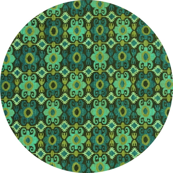 Ahgly Company Machine Washable Indoor Round Abstract Turquoise Blue Modern Area Rugs, 8' Round