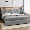thumbnail image 3 of Bingirl Upholstered Queen Size Bed Frame with Storage Headboard, Drawers, Charging Station - Noise-Free, Easy Assembly, No Box Spring Needed, Light Grey, 3 of 6