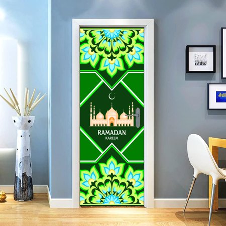 3d Door Mural Sticker Green Ground Flowers Turquoise Castle Ramadan Beige Wrap Murals Wallpaper Stickers Removable Decals Diy Home Decor 30 3 X 78 7 77 X 0cm Walmart Canada