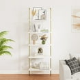thumbnail image 2 of 5 Tiers Ladder Shelf White Marble Modern Bookshelf Open Tall Wall Mount Bookcase Standing Leaning Wall Shelves Industrial Decorative, 2 of 18