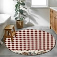 thumbnail image 5 of Farmhouse Round Rug 3ft Washable Circle Entryway Rugs Non Slip American Country Star Barn Red Brown Plaid Berry Area Rug Indoor Floor Carpet for Bedroom Kitchen Living Room Office Dining Room Nursery, 5 of 8
