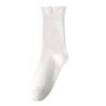 thumbnail image 2 of Fancifize Women Ribbed Mid Socks Casual Soft Stretch Solid Color Lettuce Edge Cute Socks for Fall Winter,White, 2 of 6