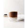 thumbnail image 3 of 2 Premium Glass Coffee Mugs With Handle, Vertical Stripes Glass Coffee Cups, Transparent Tea Cup, 3 of 4