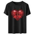 thumbnail image 5 of Xuyuer Valentine's Day Women's Graphic Cute Bow Tees Casual Print Round Neck T Shirt Summer Short Sleeve Trendy Tops Dressy Aesthetic T-Shirt Aesthetic Tee Tops Pink Bow Girly Tee, 5 of 6