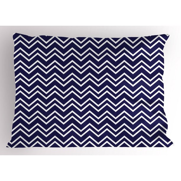 Navy Blue Pillow Sham Navy Blue Color Background with Zig Zag Patterned