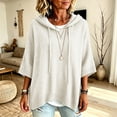 thumbnail image 5 of HaCpiu Women's Solid Hooded Knit Top, Casual Loose 3/4 Sleeve Poncho Sweater, Lightweight Flowy Pullover Sweatshirt with Drawstring, White L, 5 of 6