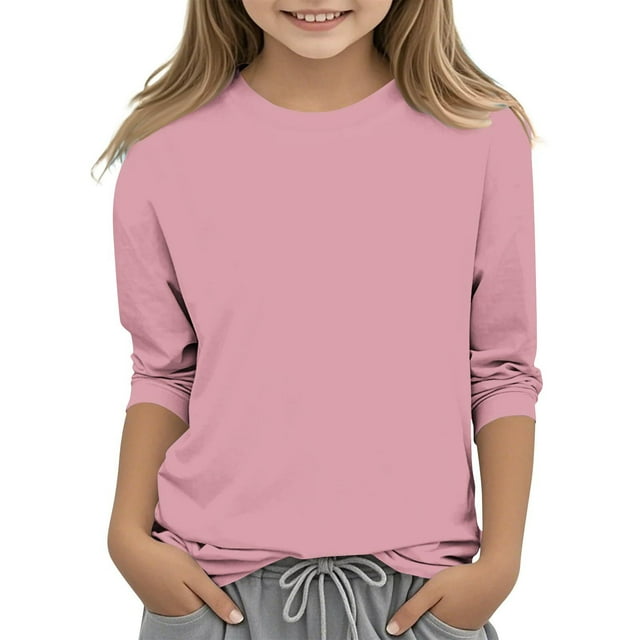 asjyhkr 3-12 Ans Garçons Filles Chemises Col Rond Manches 3/4 Chandail Extensible Léger Confortable Doux Respirant Décontracté Extérieur Jouer Tops d'Entraînement, Taille 110-160