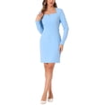 thumbnail image 1 of VESTIDO DE OFICINA ELEGANTE INSPIRE CHIC PARA MUJERES CON ESCOTE CORAZÓN, CINTURÓN Y CORTO PENCIL EN AZUL CIELO, 1 of 6