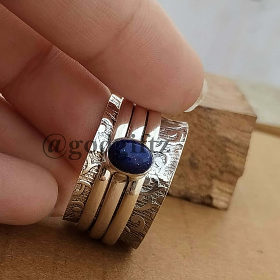Lapis Lazuli Ring - Spinner Ring - Statement Ring - Meditation Ring - Meditation Ring - Thumb Bohemian Ring - 925 Sterling Ring - Silver