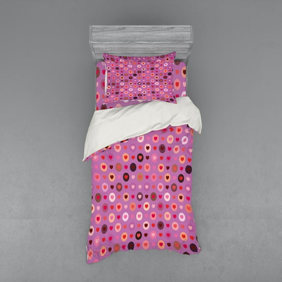 Ambesonne Abstract Bedding Set 3 Pcs, Valentine Romance Love, Twin XL, Fuchsia Red Salmon
