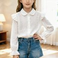 thumbnail image 2 of CAUYDY Collared Shirts for Girls Kids Long Sleeve Button Down Ruffle Blouse, School Uniform Top for Graduation Photoshoot Clothes Clear Sizes 7-8 Years, 2 of 5