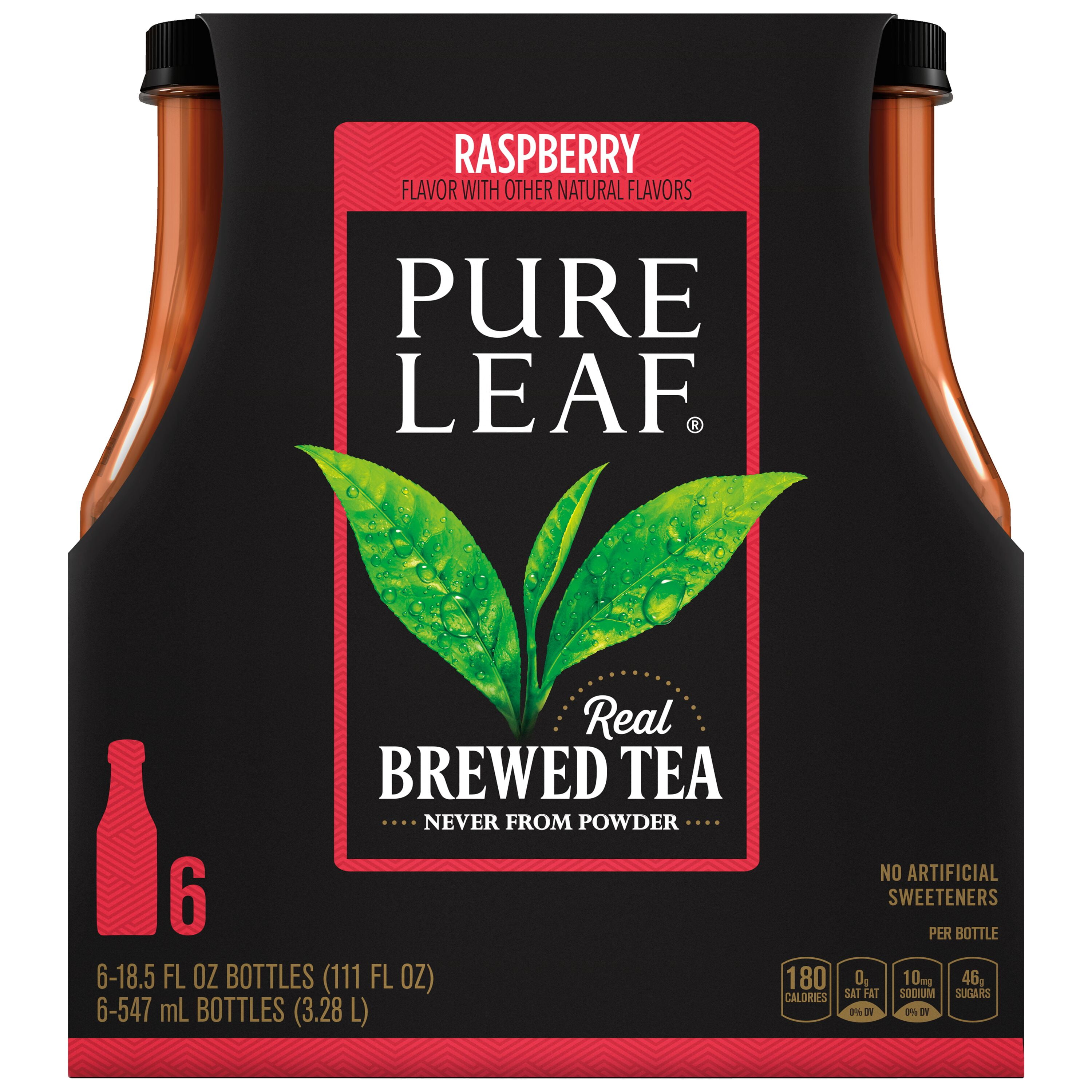 Lipton Pure Leaf Raspberry Real Brewed Black Iced Tea, 18.5 fl oz Bottles, 6 Pack Bottles