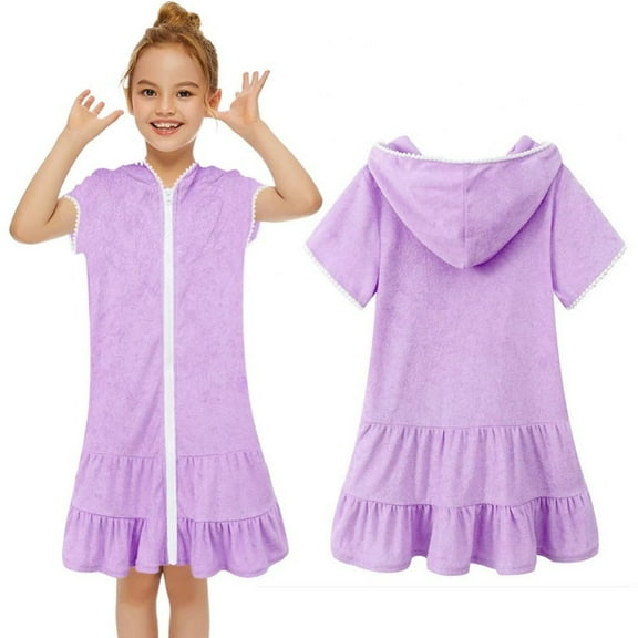 Baywell Girls Swim Coverups Swimsuit Cover-Up Hooded Zip-Up Beach Robe