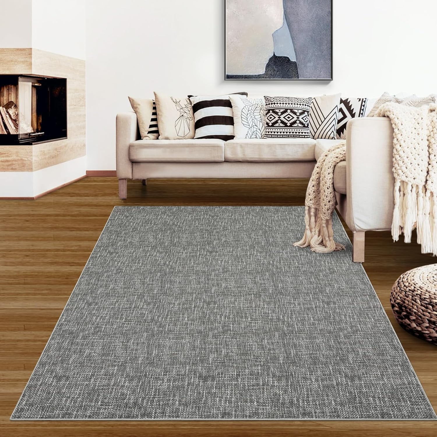 Area Rug 4x6 Modern Abstract Area Rug Stain Resistant Small Rug Contemporary Dining Rug Non-Slip Solid Rug Aesthetic Accent Floor Carpet Grey
