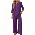 thumbnail image 4 of 2 Piece Sets for Women 3/4 Sleeve V Neck Button Top Wide Leg Pant for Casual Daily Lounge Wear with Pockets, 4 of 4