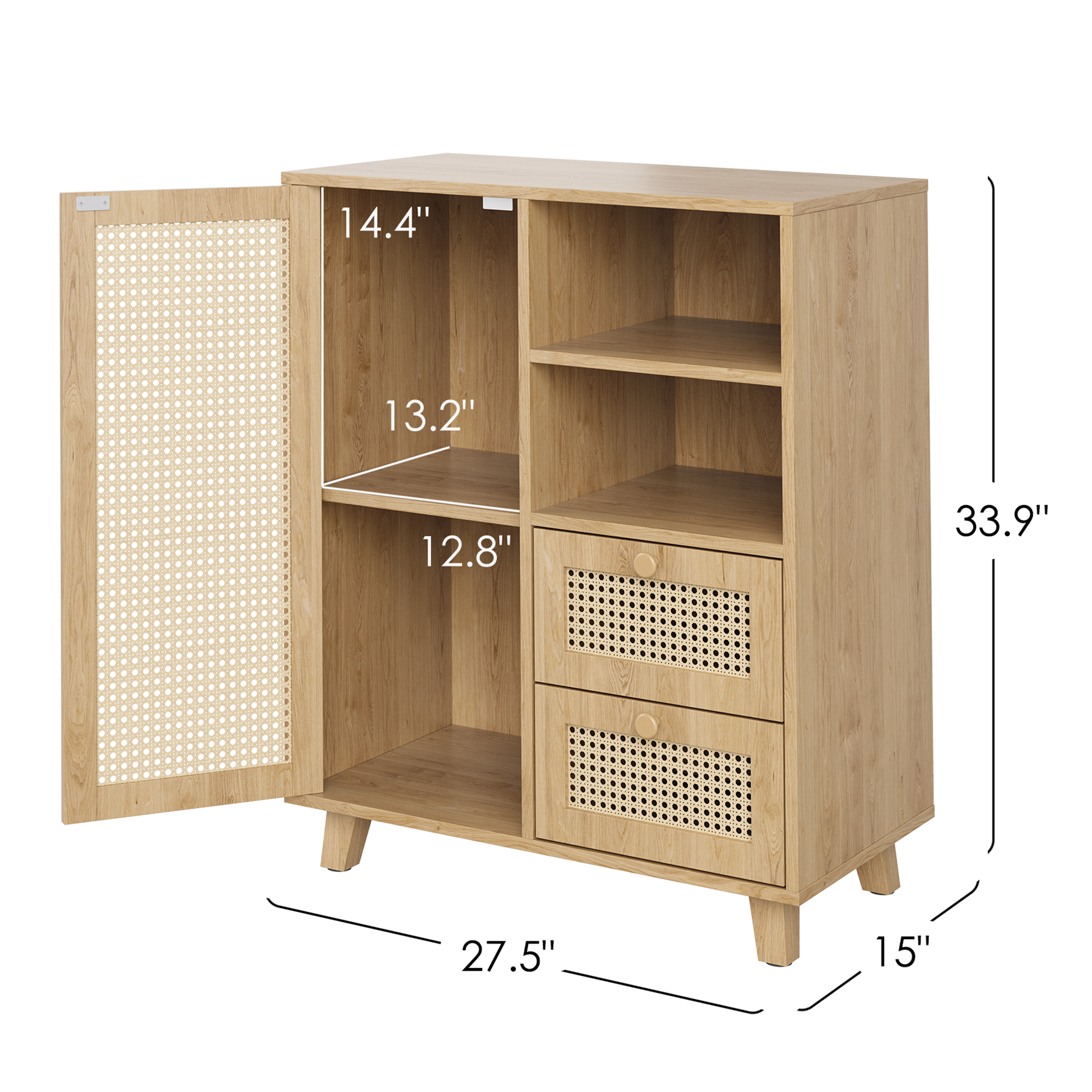 MAYEERTY Rattan Sideboard Cabinet with Drawers & Adjustable Shelf, Versatile Storage for Kitchen & Entryway, Natural