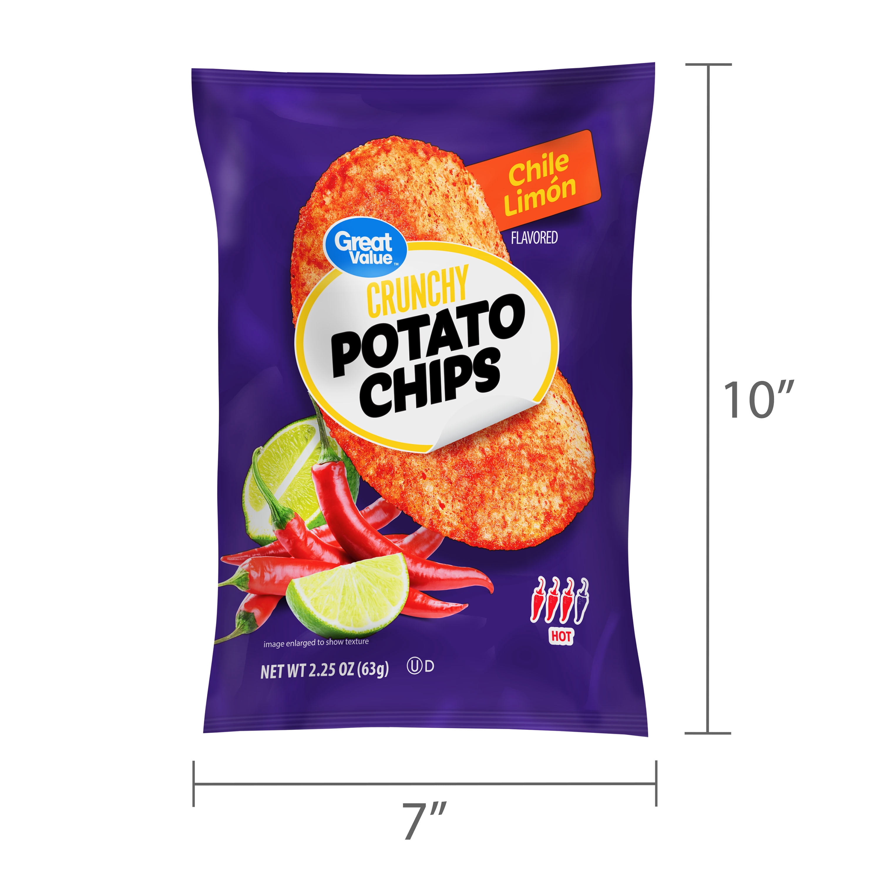 Great Value Chile Limon Flavored Potato Chips, 2.25 oz, 24 Count