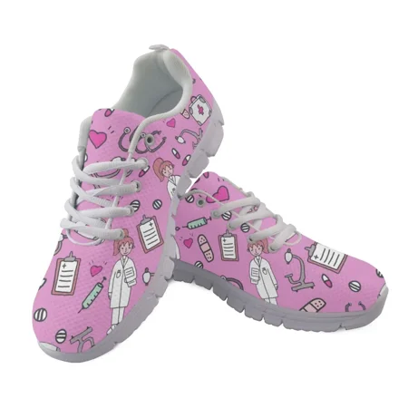 

Cartoon Sketch Physio Print Flats Shoes Women Casual Mesh Summer Nurse Sneaker Light Lacing Footwear for Teen Girls New Fashion