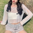 thumbnail image 4 of SELONE Women White Bathing Suit Cover up Beach Tops Long Sleeve Cutout Swimwear Cropped Summer Outerwear M, 4 of 5