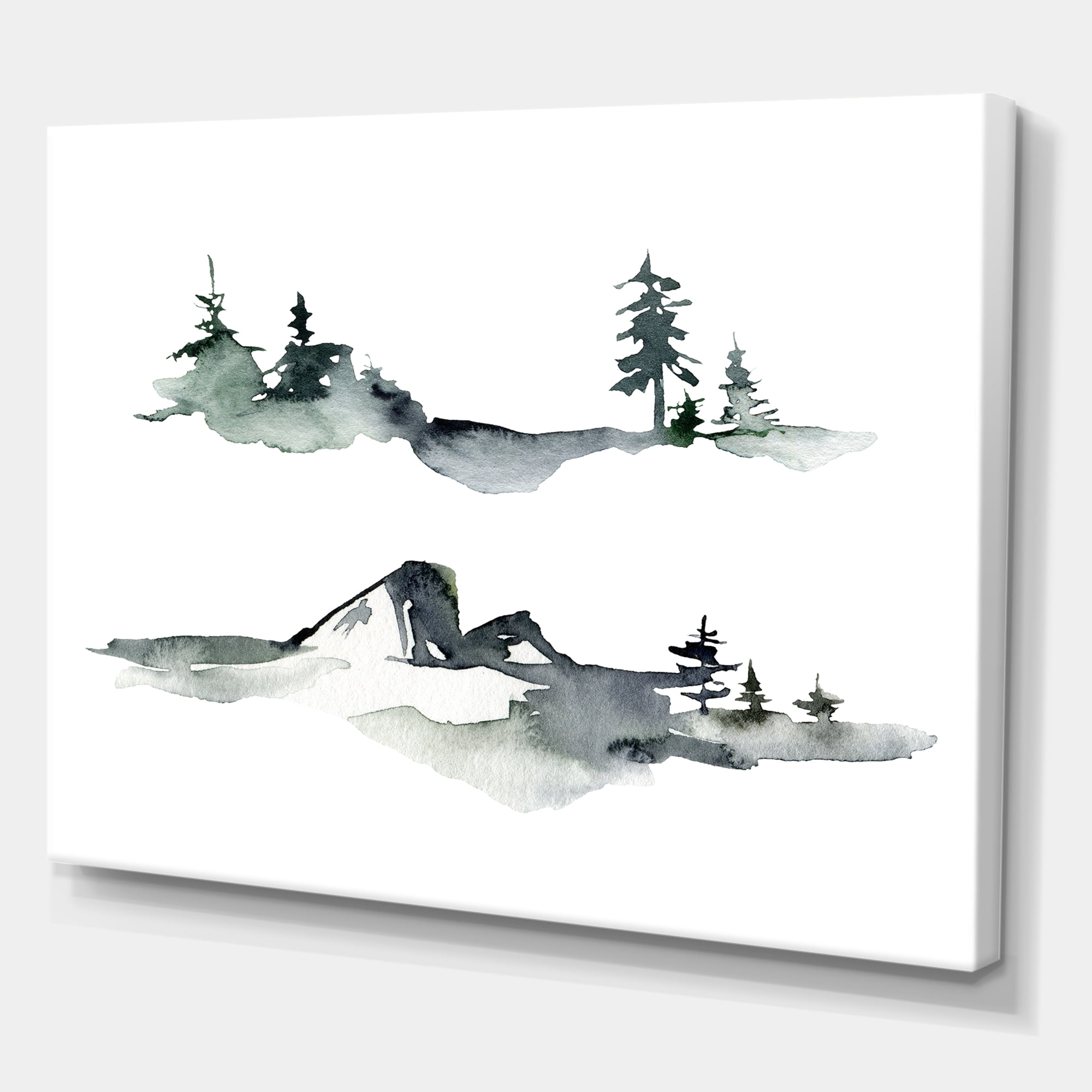 Designart ' Trees With Winter Dark Blue Mountain Landscape I ' Modern Canvas Wall Art Print
