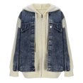 thumbnail image 2 of USSUMA Jeans Jacket for Women Winter Hooded Fleece Lined Thick Warm Loose Drawstring Windproof Denim Outwear for Weekend Outing Adventure Travel Trip XXL Blue, 2 of 7