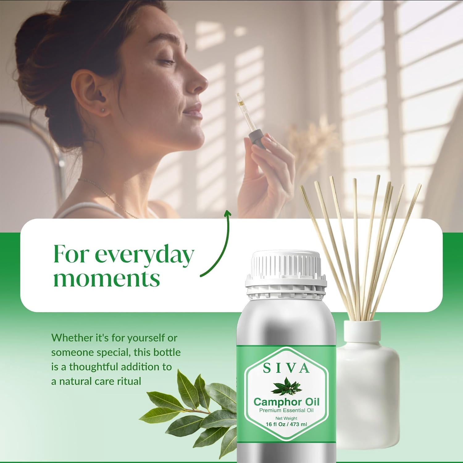 Siva Camphor Essential Oil - 16 Fl Oz – 100% Natural Camphor Oil - for Diffuser, Face, Skin Care, Aromatherapy, Hair Care, Scalp and Body Massage
