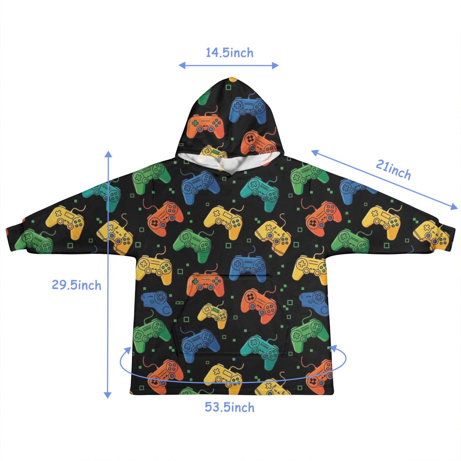 Multicolor Controllers Games Icons Black Pattern Blanket Hoodies for Kids 6-13YR Oversize Wearable Blanket Hoodies for Boys Girls Teens