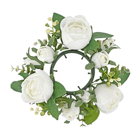 Artificial Austen Rose Candle Wreath Valentine's Day Decorations, 7.8x7.8in Romantic Table Ornament Candle Ring Decor for Candlelit Dinners & Wedding