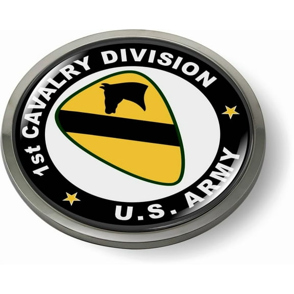 BestLicensePlateFrames - US Army 1st Cavalry Division, First Team 3D Domed CAR Emblem Badge Sticker Chrome Metal Bezel - Official U.S. Army Licensed Product